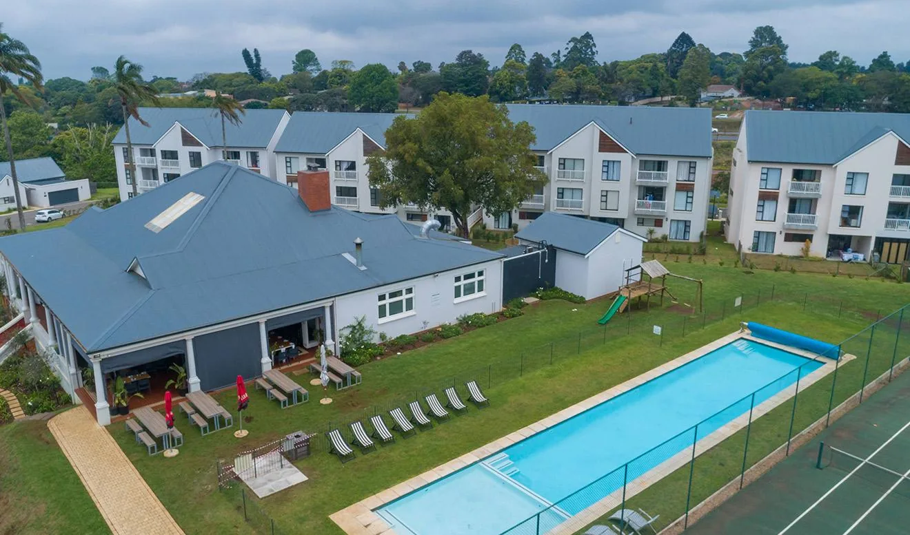 Aerial view of the estate pool