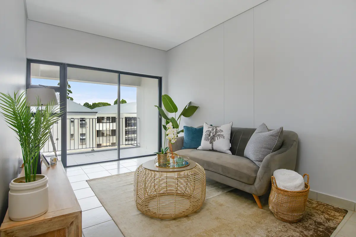 Aviva Emberton rental apartment, lounge with balcony