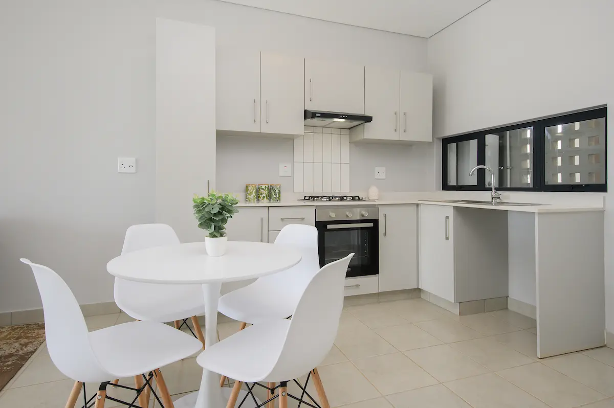Open-plan kitchen and dining area